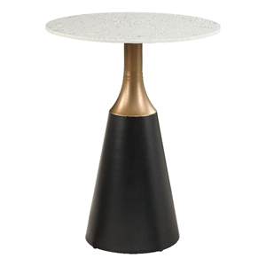 Bowery Hill Counter Height Table with Marble Top and Metal Base in White & Black