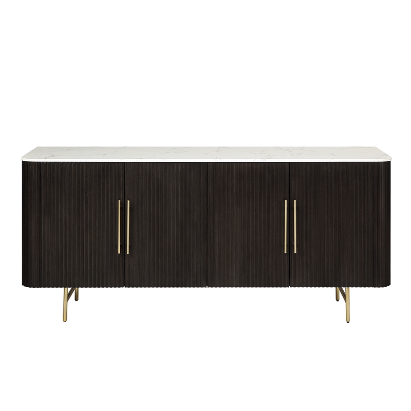 Bowery Hill Rectangular Server with Marble Top and 4 Doors in Espresso