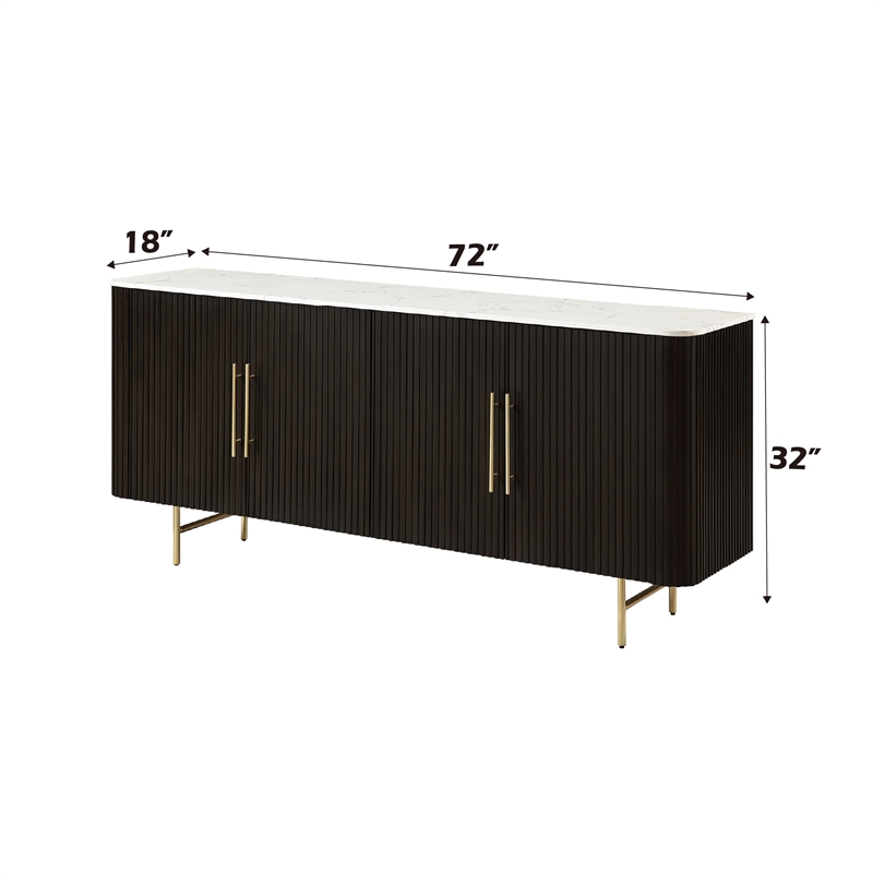 Bowery Hill Rectangular Server with Marble Top and 4 Doors in Espresso