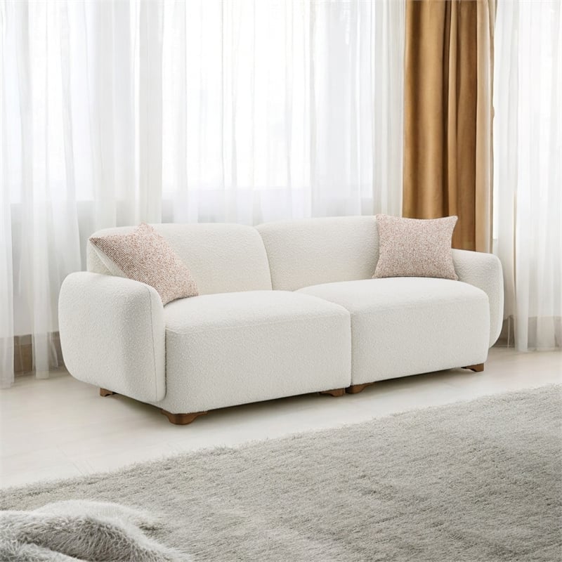 Bowery Hill Boucle Fabric Sofa with Wooden Frame and 2 Pillows in Beige
