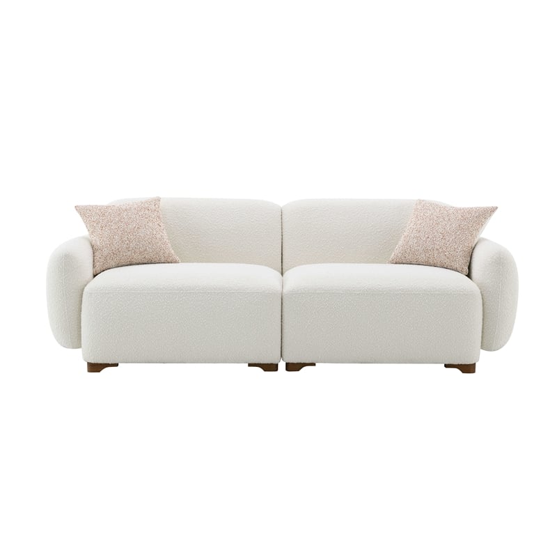 Bowery Hill Boucle Fabric Sofa with Wooden Frame and 2 Pillows in Beige