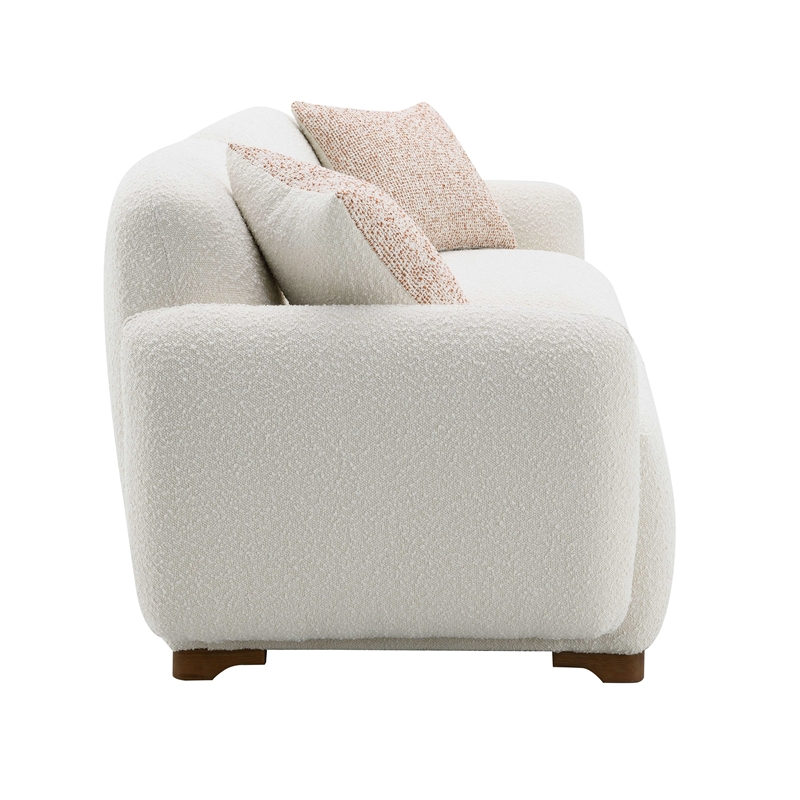 Bowery Hill Boucle Fabric Sofa with Wooden Frame and 2 Pillows in Beige