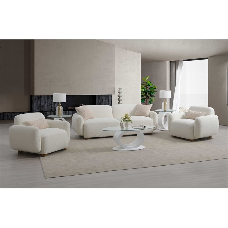 Bowery Hill Boucle Fabric Sofa with Wooden Frame and 2 Pillows in Beige