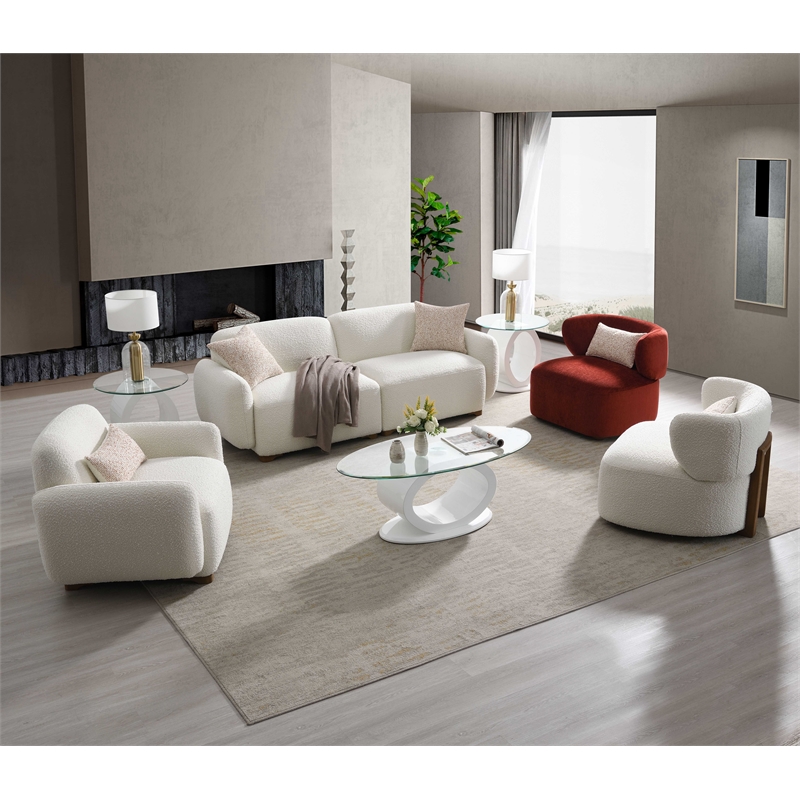Bowery Hill Boucle Fabric Sofa with Wooden Frame and 2 Pillows in Beige