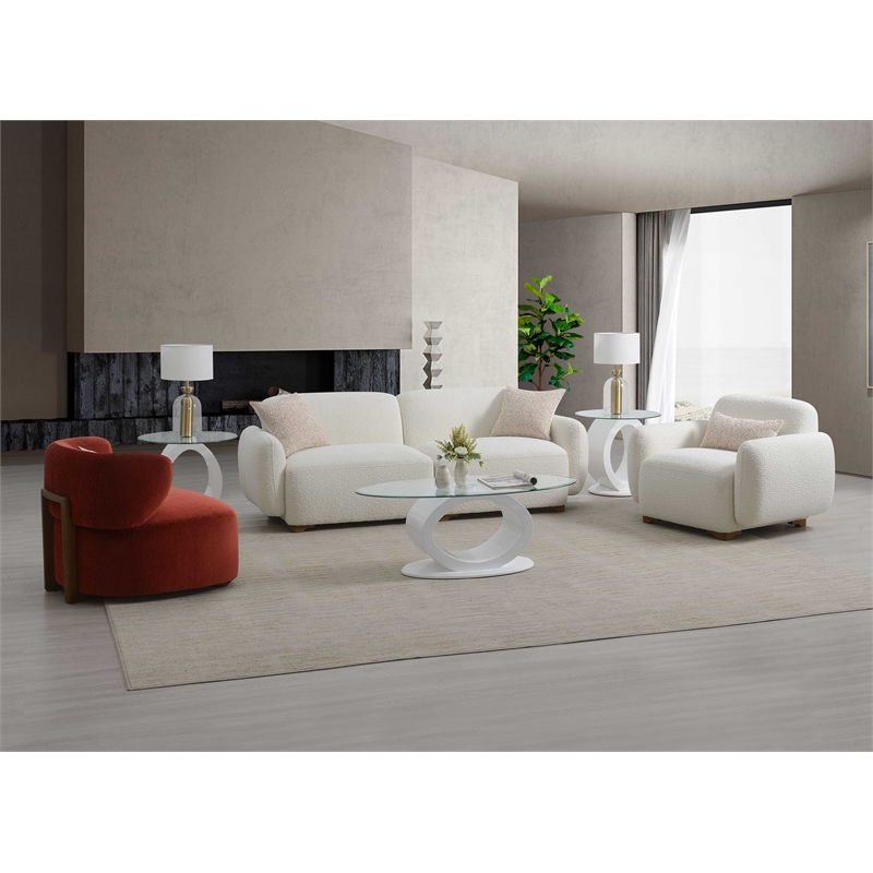 Bowery Hill Boucle Fabric Sofa with Wooden Frame and 2 Pillows in Beige