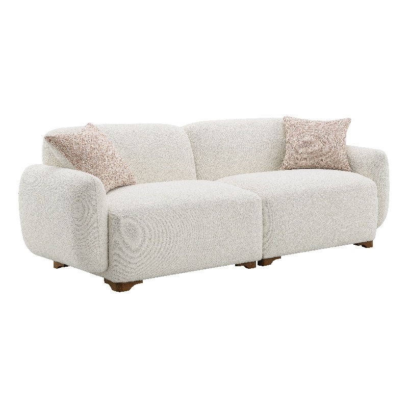 Bowery Hill Boucle Fabric Sofa with Wooden Frame and 2 Pillows in Beige