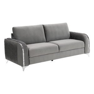 Bowery Hill Contemporary Velvet Upholstered Sofa with Chrome Accents in Gray