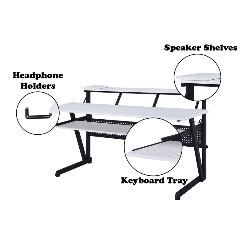 Bowery Hill Saida MDF Engineered Wood Music Desk in White and Black