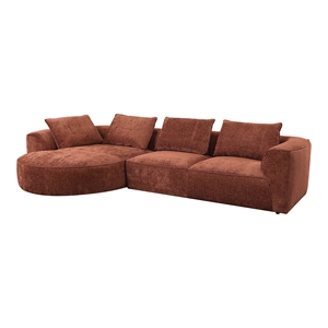 Bowery Hill Chenille Sectional Sofa with Pillows in Rust Brown