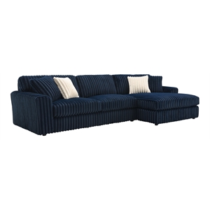 Bowery Hill Fabric Upholstered Sectional Sofa with 4 Pillows in Blue