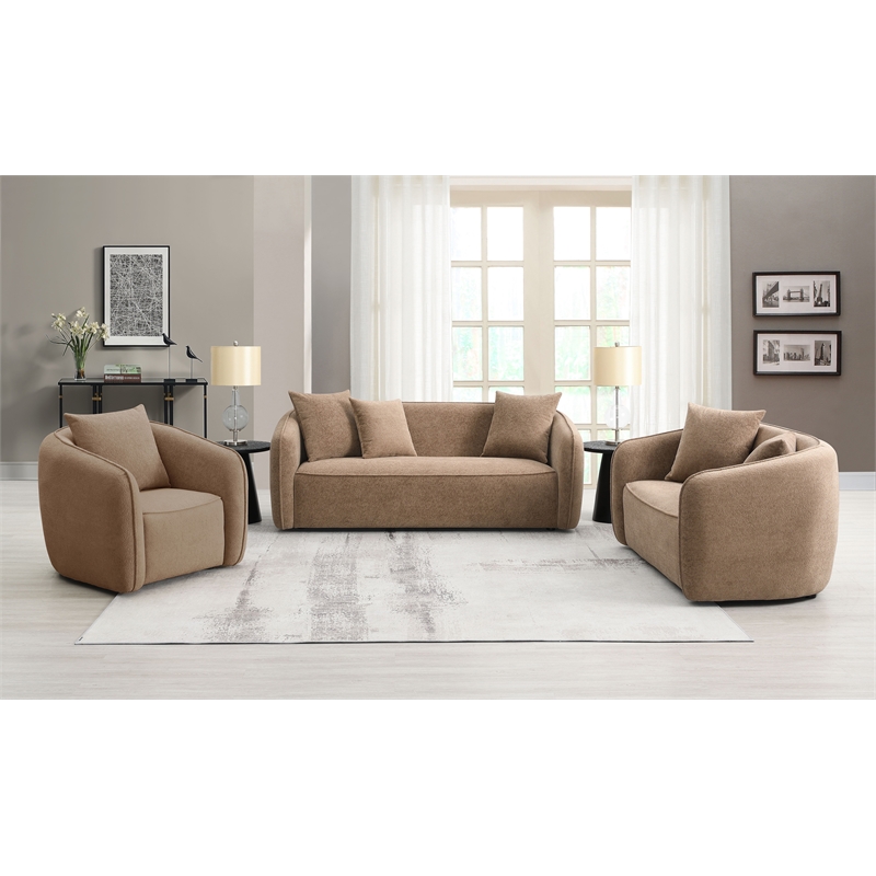 Bowery Hill Contemporary Chenille Chair with Pillow in Brown