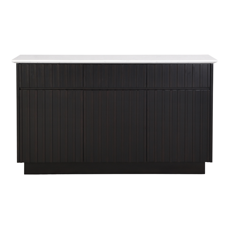 Bowery Hill 3-Door Wood Server with Marble Top in White/Black