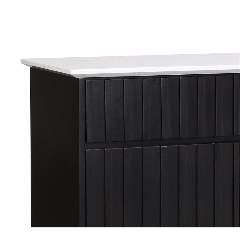 Bowery Hill 3-Door Wood Server with Marble Top in White/Black