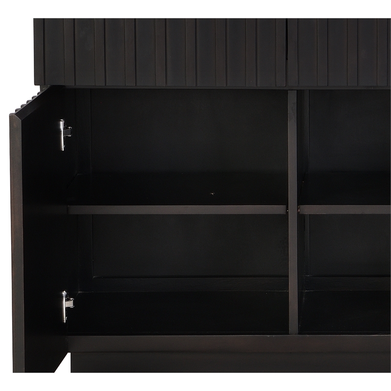 Bowery Hill 3-Door Wood Server with Marble Top in White/Black