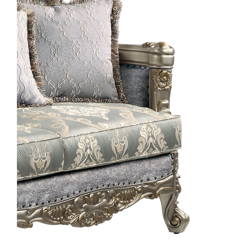 Bowery Hill Miliani Tufted Fabric Sofa with 5 Pillows in Gray/Bronze