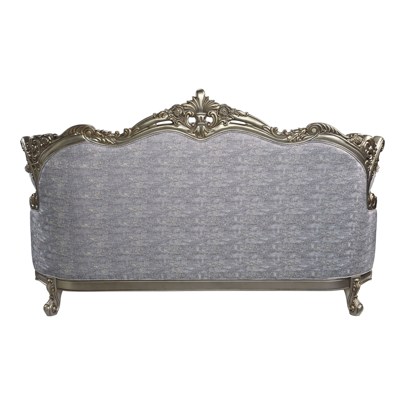 Bowery Hill Miliani Tufted Fabric Sofa with 5 Pillows in Gray/Bronze