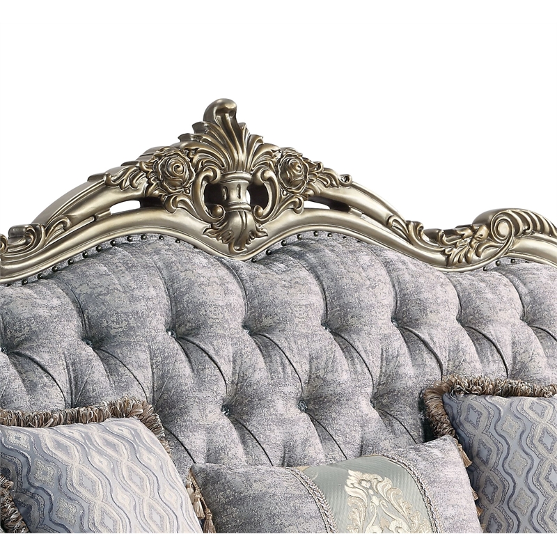 Bowery Hill Miliani Tufted Fabric Sofa with 5 Pillows in Gray/Bronze