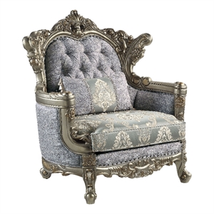 Bowery Hill Miliani Tufted Fabric Wood Chair with Pillow in Gray/Bronze