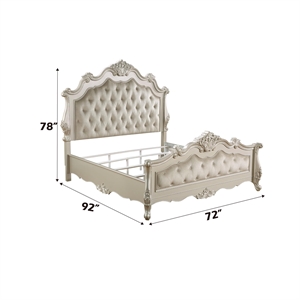 Bowery Hill Transitional Button Tufted Wooden Bed in Champagne Gold