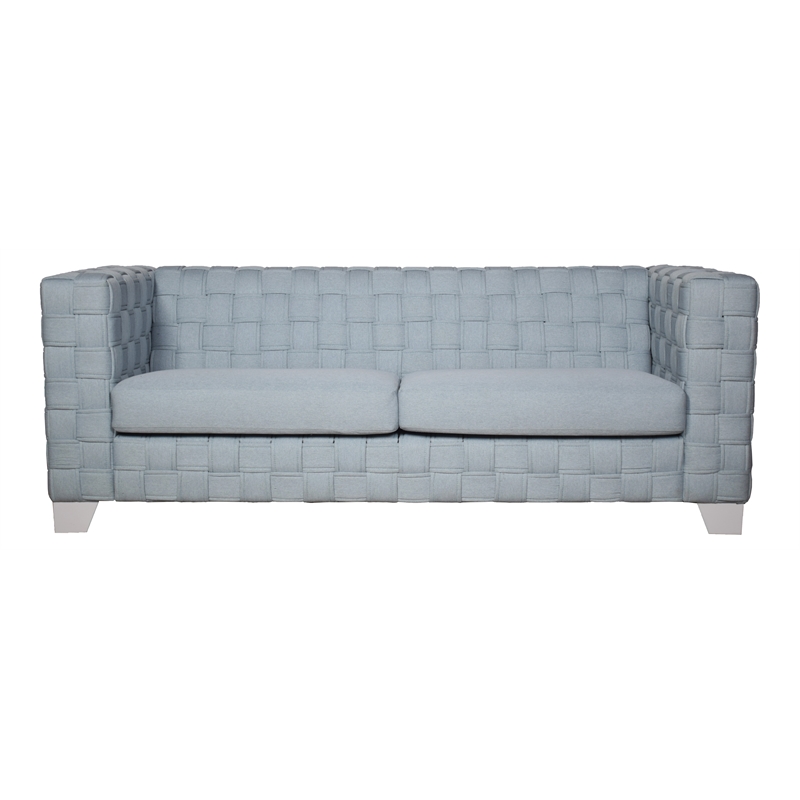 Bowery Hill Chenille Upholstered Box-Framed Sofa in Light Teal and White