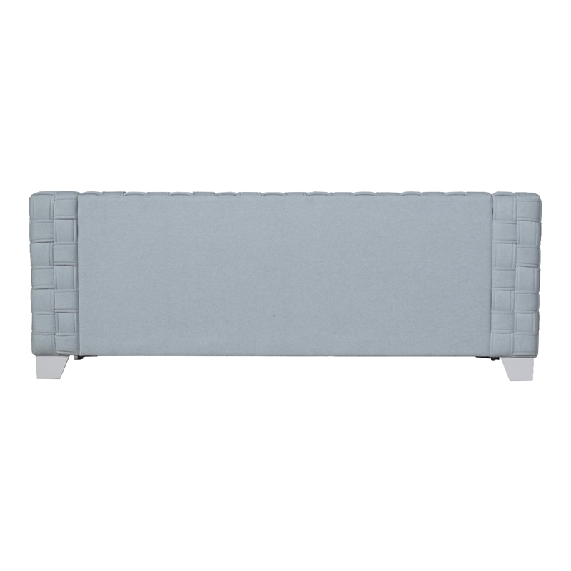 Bowery Hill Chenille Upholstered Box-Framed Sofa in Light Teal and White