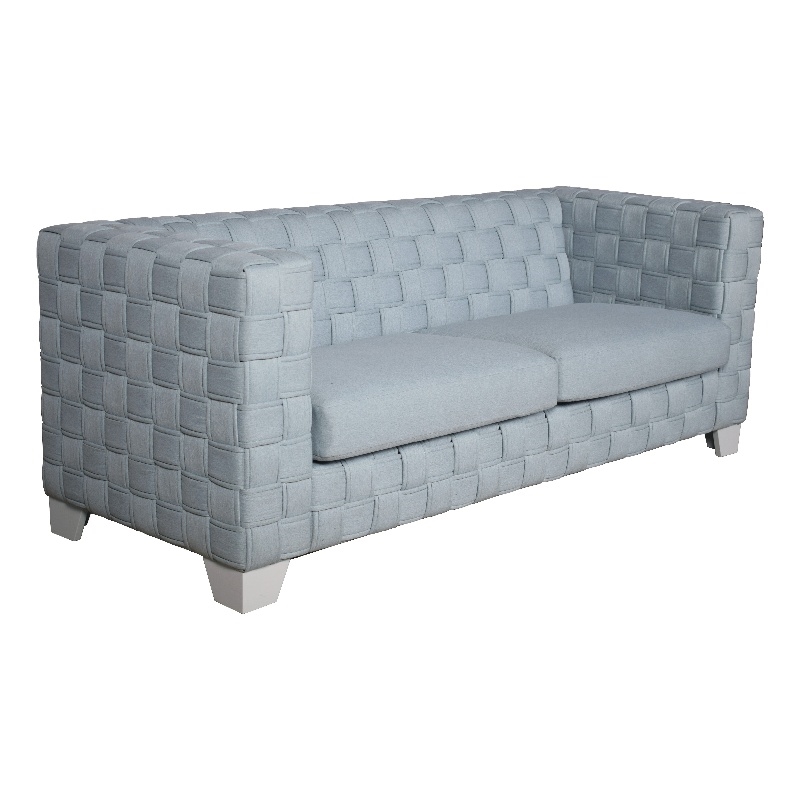 Bowery Hill Chenille Upholstered Box-Framed Sofa in Light Teal and White