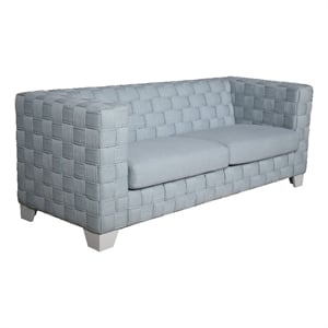 Bowery Hill Chenille Upholstered Box-Framed Sofa in Light Teal and White