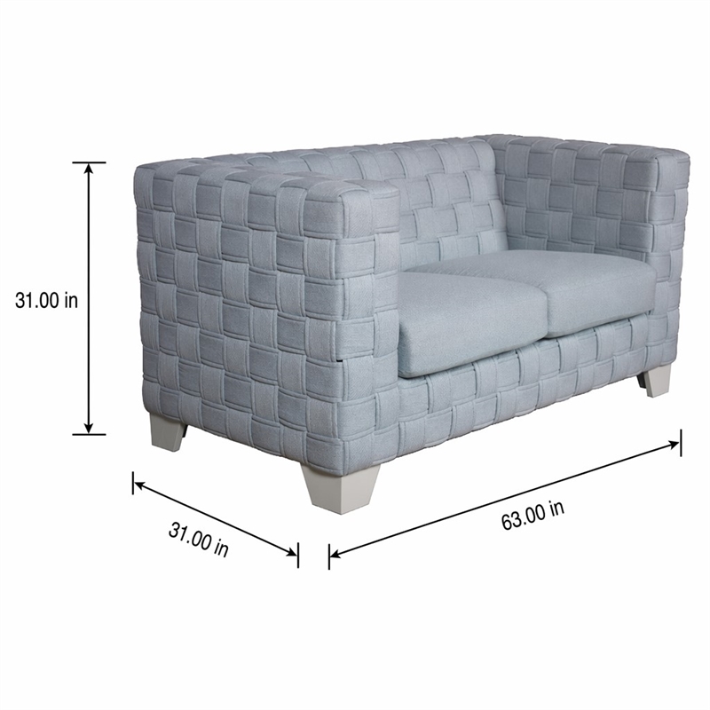 Bowery Hill Chenille Loveseat with Boxy Frame in Light Teal and White