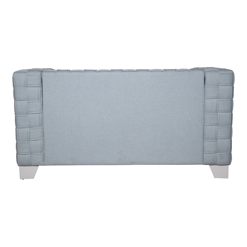 Bowery Hill Chenille Loveseat with Boxy Frame in Light Teal and White