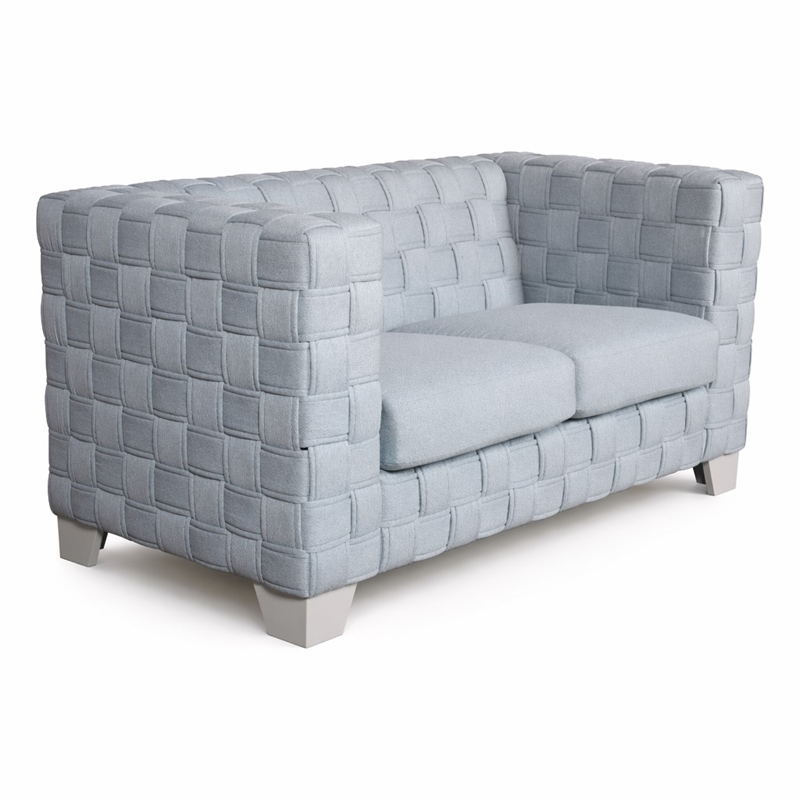 Bowery Hill Chenille Loveseat with Boxy Frame in Light Teal and White