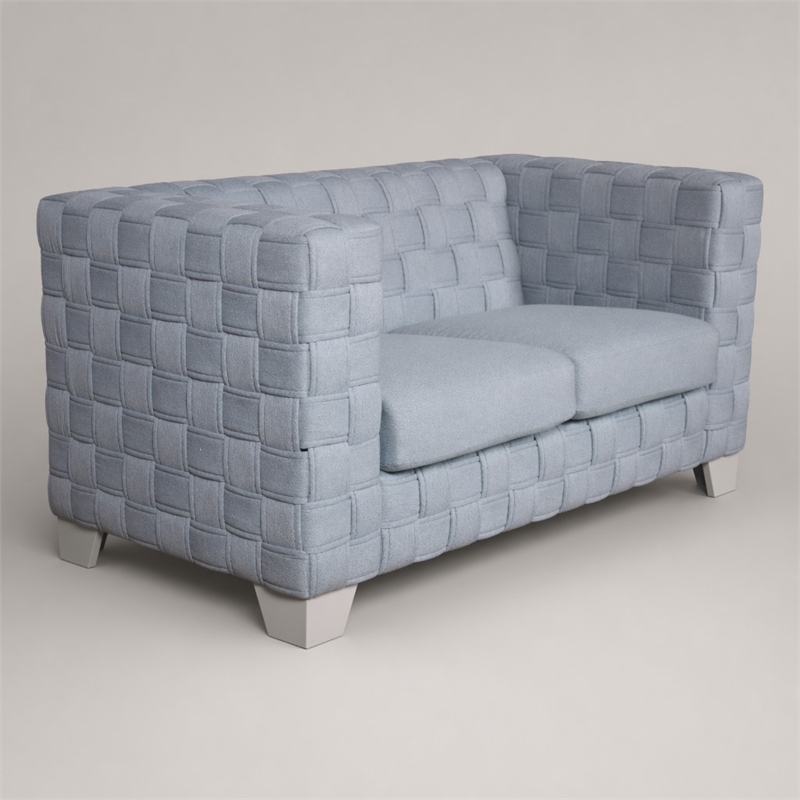Bowery Hill Chenille Loveseat with Boxy Frame in Light Teal and White