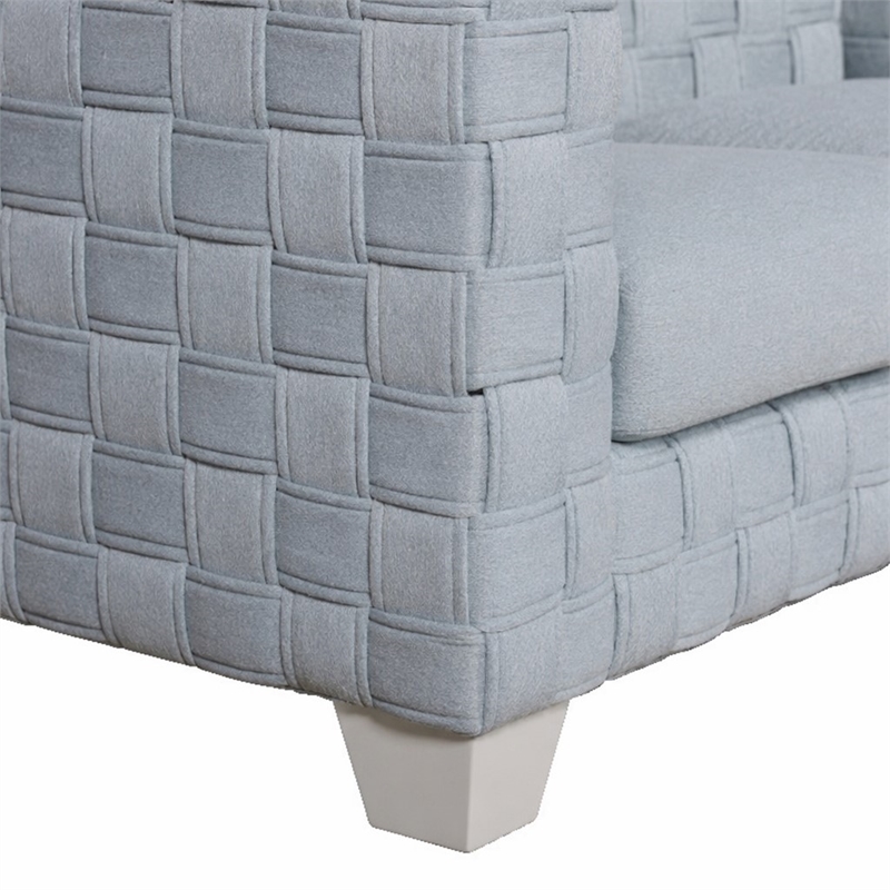 Bowery Hill Chenille Loveseat with Boxy Frame in Light Teal and White