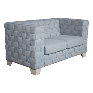 Bowery Hill Chenille Loveseat with Boxy Frame in Light Teal and White