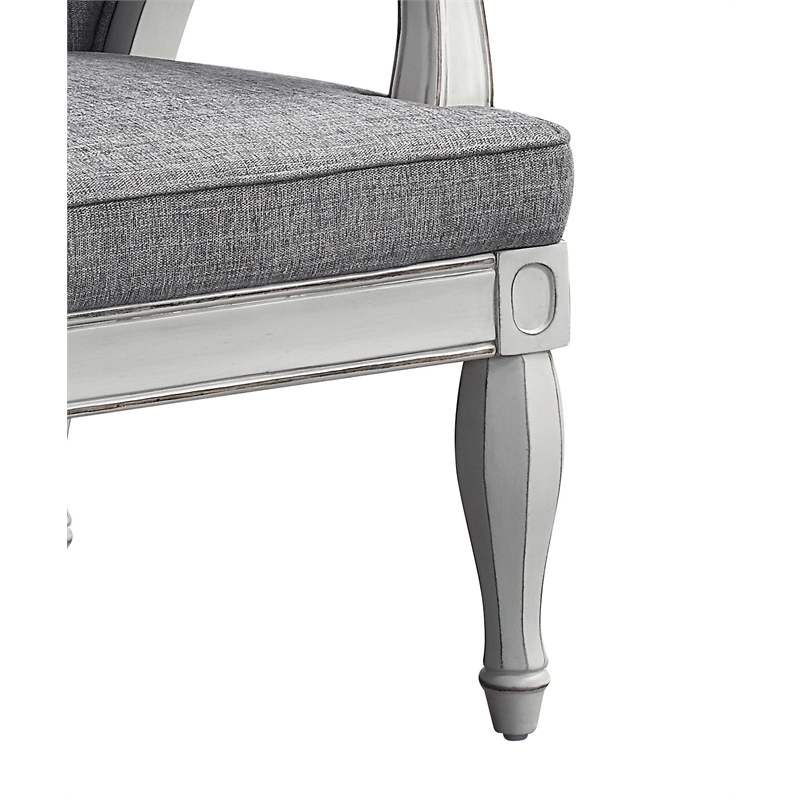 Bowery Hill Button Tufted Fabric Chair in Gray with Antique White Finish