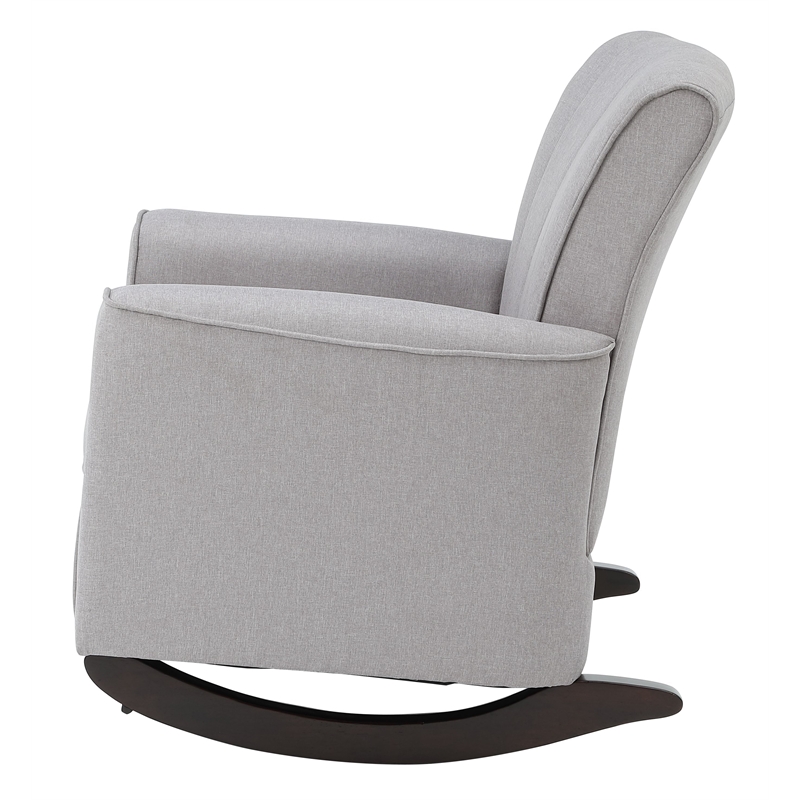 Bowery Hill Gray Linen Upholstered Rocking Chair with Wooden Legs