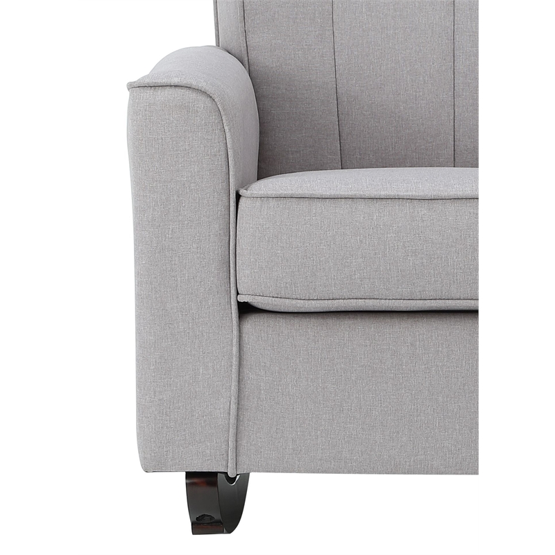 Bowery Hill Gray Linen Upholstered Rocking Chair with Wooden Legs