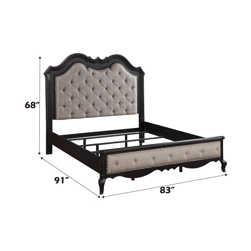 Bowery Hill Chelmsford Eastern King Fabric & Wood Bed in Beige/Black