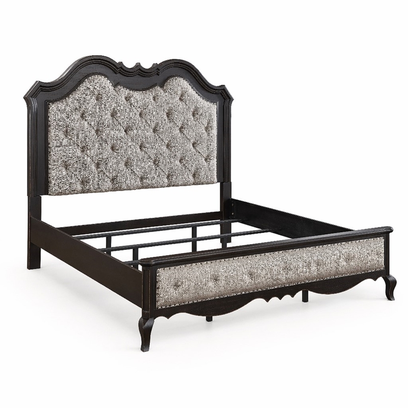 Bowery Hill Chelmsford Queen Fabric & Wood Bed in Beige/Black