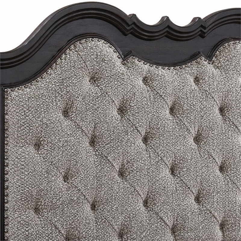 Bowery Hill Chelmsford Queen Fabric & Wood Bed in Beige/Black