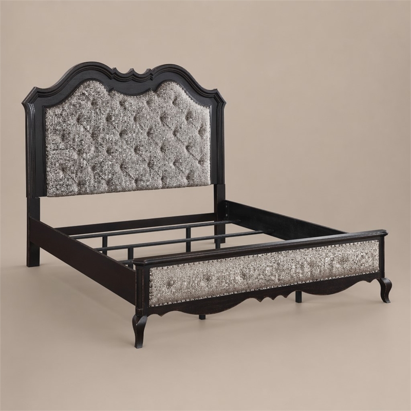 Bowery Hill Chelmsford Queen Fabric & Wood Bed in Beige/Black