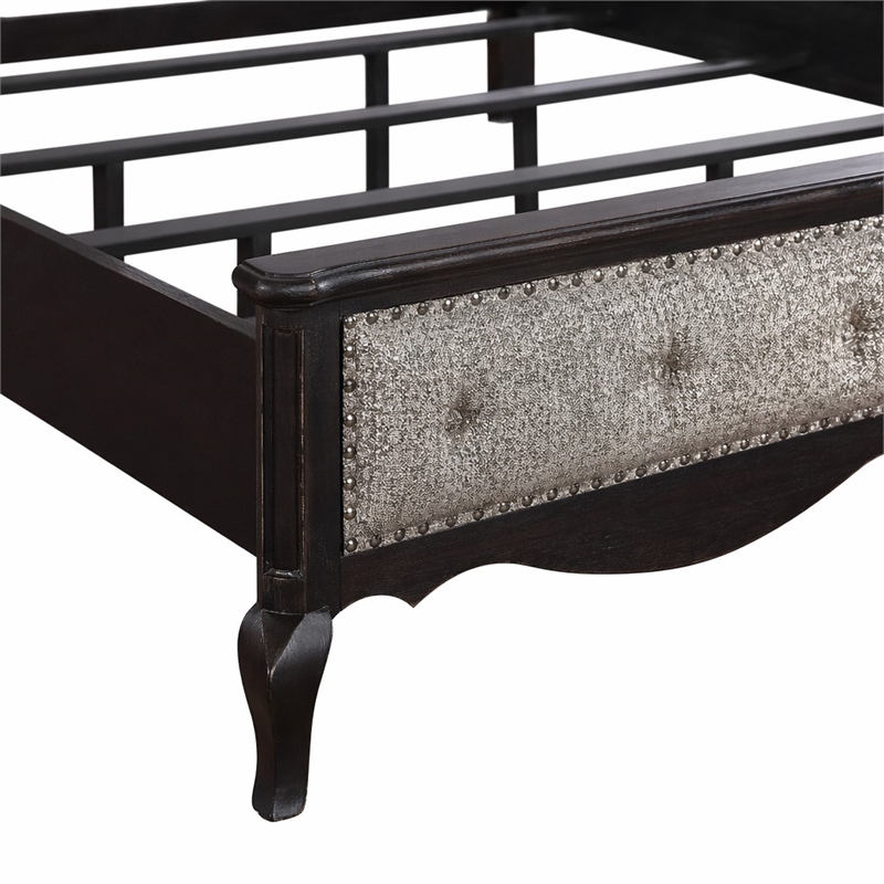 Bowery Hill Chelmsford Queen Fabric & Wood Bed in Beige/Black