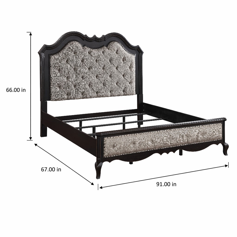 Bowery Hill Chelmsford Queen Fabric & Wood Bed in Beige/Black