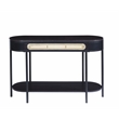Bowery Hill Colson Oval Wood Top Sofa Table with Rattan Insert in Black