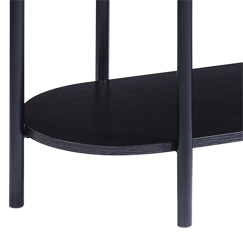 Bowery Hill Colson Oval Wood Top Sofa Table with Rattan Insert in Black
