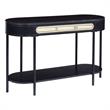 Bowery Hill Colson Oval Wood Top Sofa Table with Rattan Insert in Black
