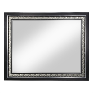 Bowery Hill Nicola Faux Leather and Wood Mirror in Silver and Black