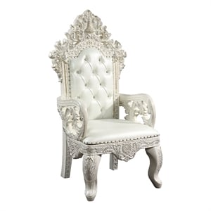 Bowery Hill Faux Leather Arm Chair Set of 2 in White and Antique White