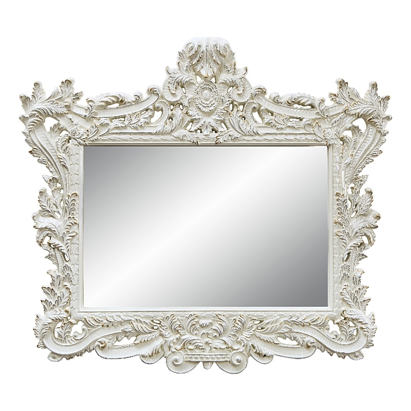 Bowery Hill Rectangular Wooden Frame Mirror in Antique White