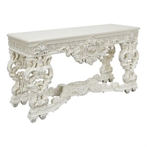 Bowery Hill Wooden Top Sofa Table with Floral Carved Legs in Antique White