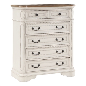 Bowery Hill Transitional 5-Drawer Wooden Chest in Antique White Oak Finish